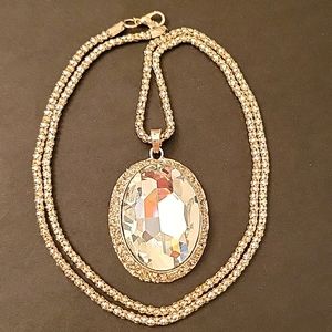 NEW Huge Crystal Statement Pendant on Silver-tone Rope Chain!